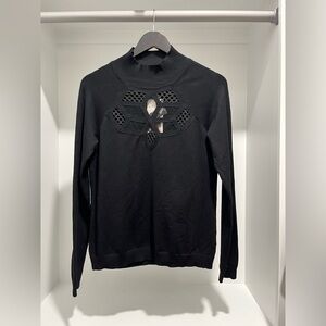 CYRUS Snowflake Cut Out Mockneck Black Stretch Long Sleeve Sweater Small NWT
